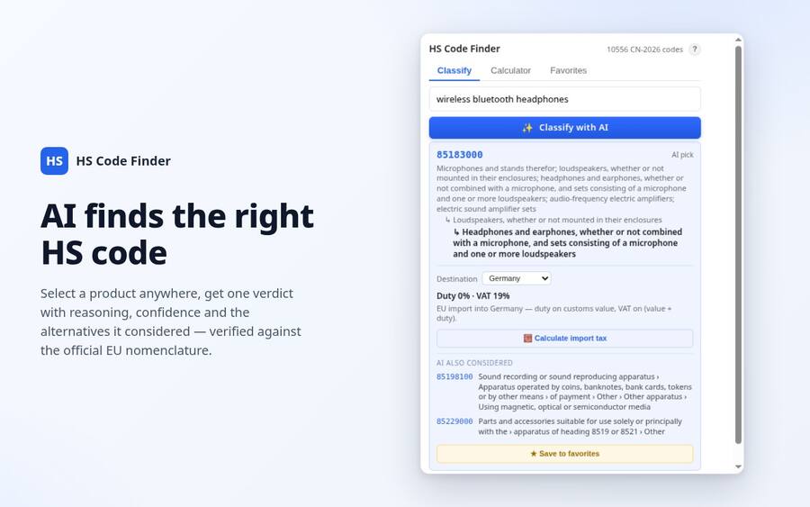 AI HS code classification with duty rates